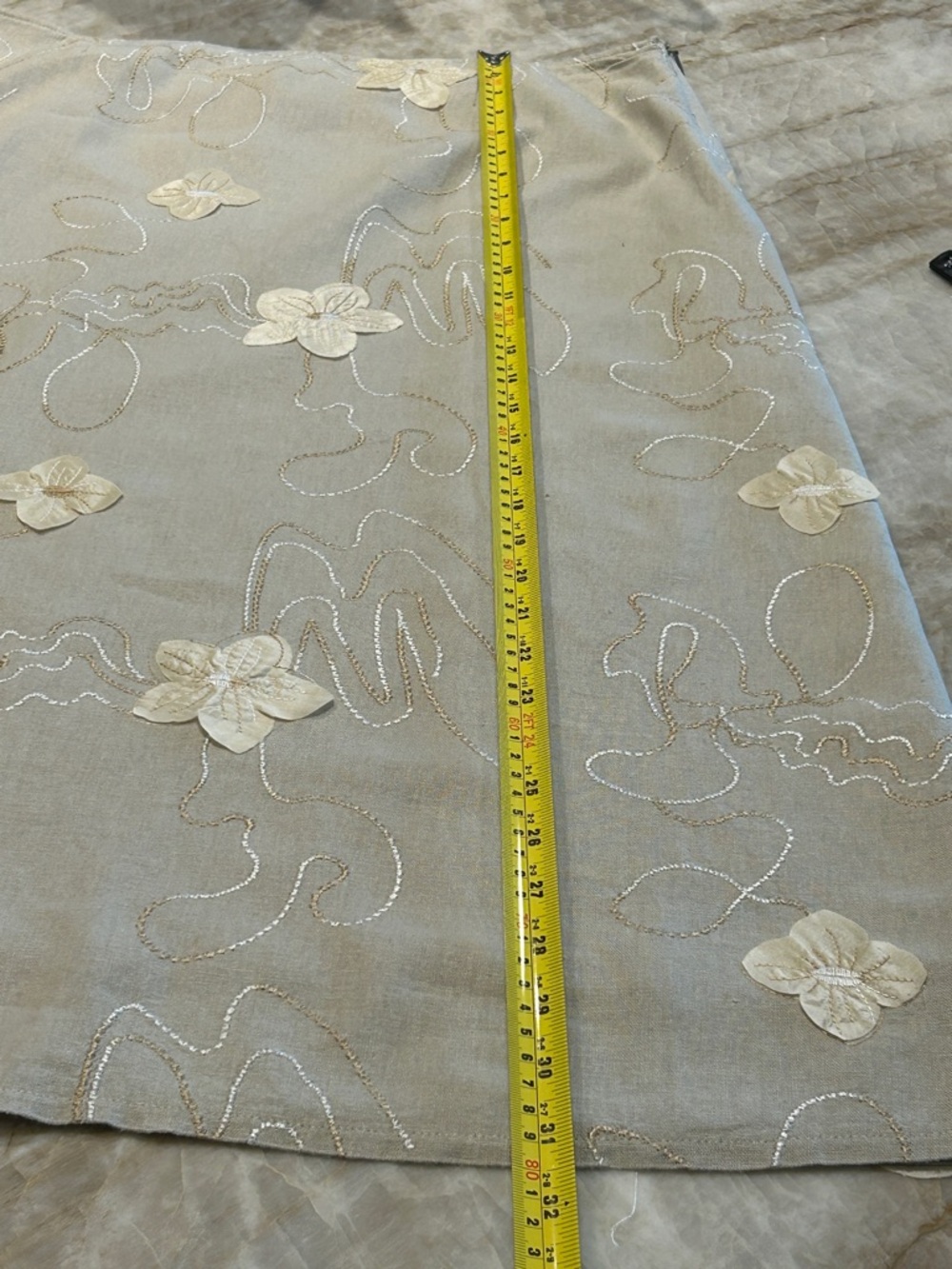 Vintage Robert Kitchen Linen Blend Midi Skirt Floral Appliqué Size 12 - Picture 5 of 6